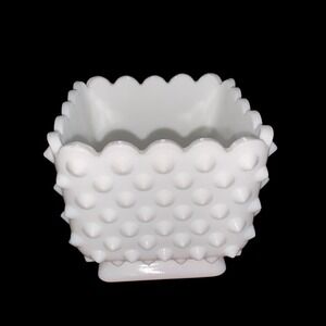 Fenton Milk Glass 4" Square Hobnail Planter Vase Bowl Candy Dish Vintage RARE